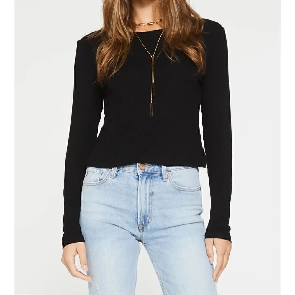 NEW Another Love SANJA Tshirt Long Sleeve Ribbed Sz XL Black Stretchy Cropped